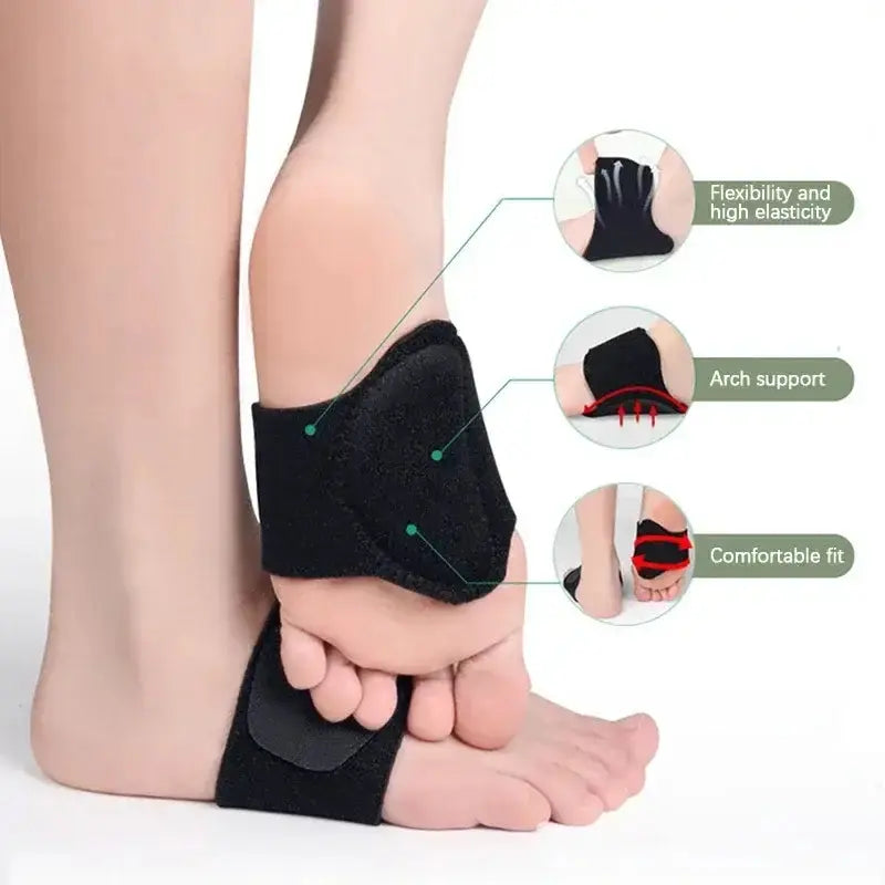 Arch support foot pads showing flexibility, comfort, and high elasticity for flat foot correction.