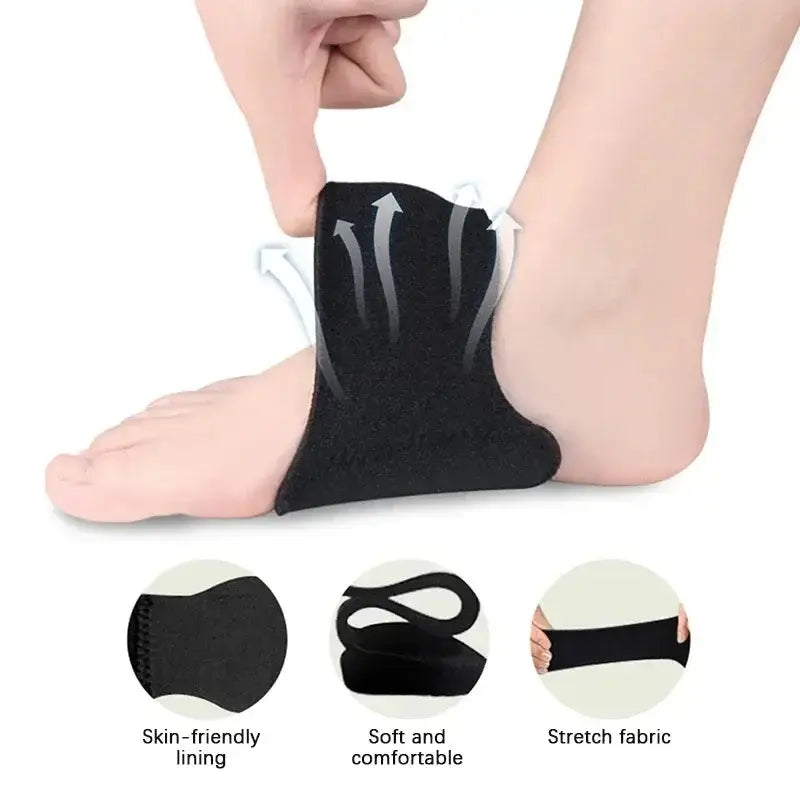 Arch pad support for flat feet, featuring breathable fabric and skin-friendly lining for comfort and pain relief.