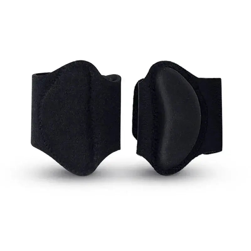 Black arch support pads for flat foot correction, cushioning plantar fasciitis pain relief, orthopedic insole.