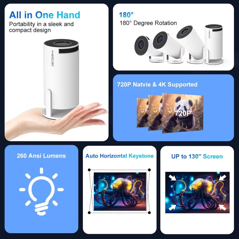 Magcubic HY300 Pro 4K Android 11 Projector – 260 ANSI, WiFi 6, BT 5.0, Home & Outdoor Cinema