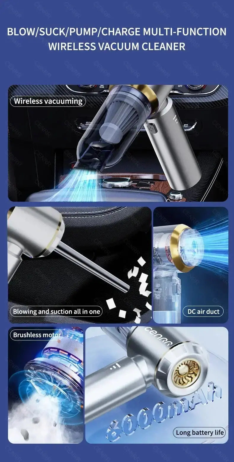 Aspirateur de voiture CENRR 360000PA Aspiration puissante Nettoyeur sans fil Aspirateur à main portable Machine de nettoyage Bantout.prod