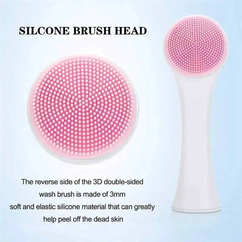 Silicone facial brush head with pink 3D bristles for effective exfoliation and cleansing.