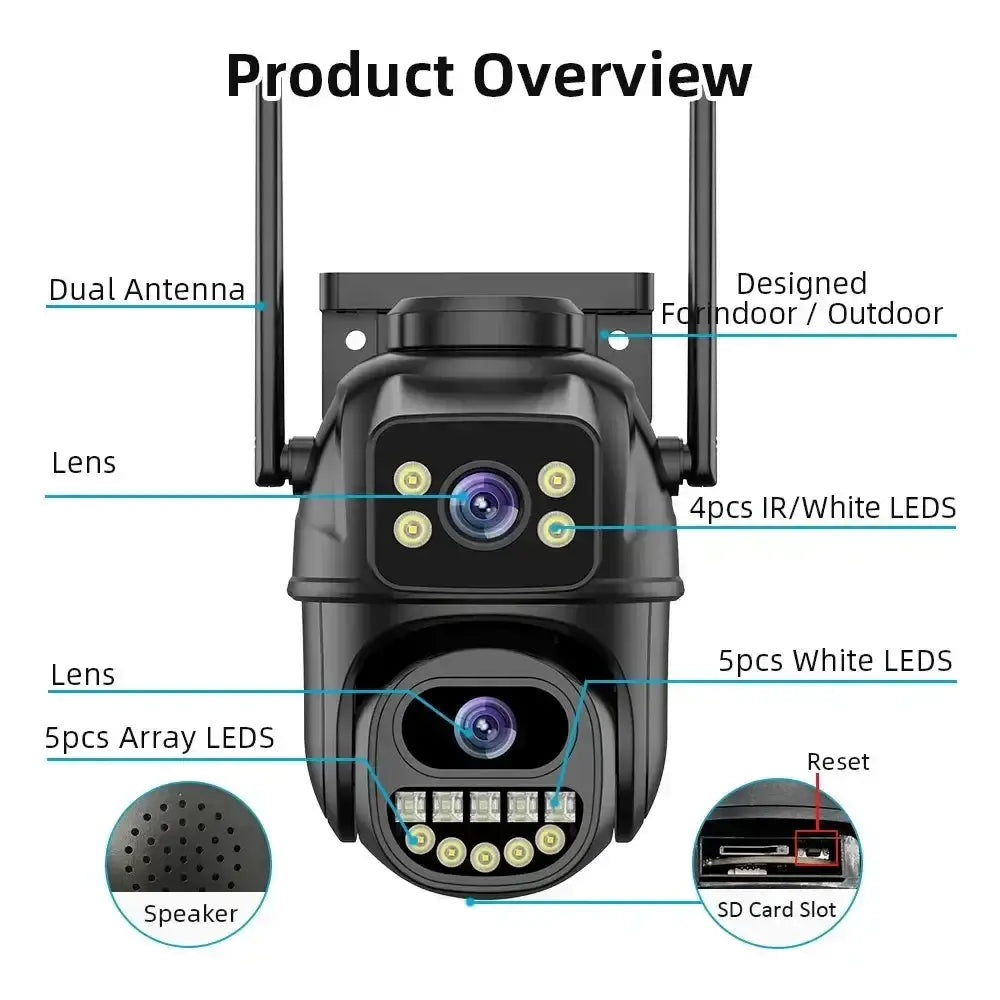 Caméra de surveillance à double objectif WiFi 4K 8MP Zoom numérique 4X Bantout.prod