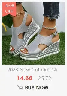 2023 New Cut Out Glitter Wedge Sandals for women with a casual style and 43% off, perfect for summer adventures.