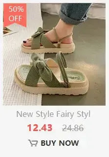 Green fairy style sandals with bow, summer footwear on sale for 50% off.