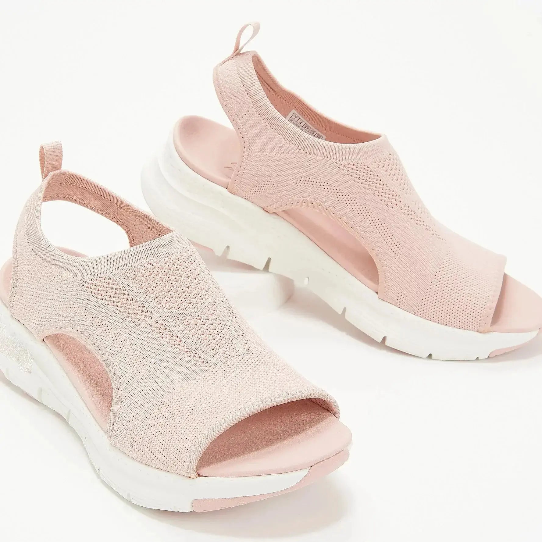 Rose summer sandals for women, open toe with back strap and knit upper, perfect for casual outings in 2024.