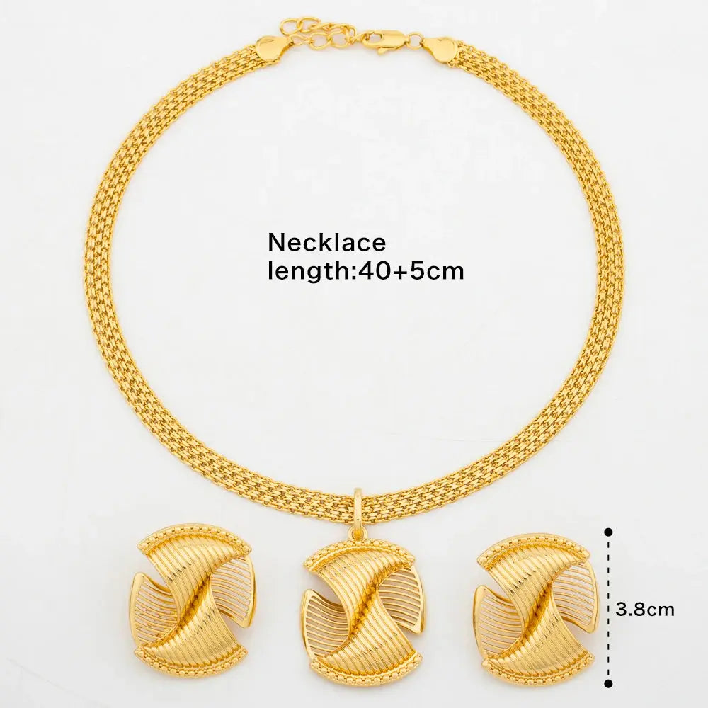 Dubai Earrings and Pendant Necklace Jewelry Set for Party African Clip Earrings and Necklace Gold Plated Jewelry Set Accessories Bantout.prod