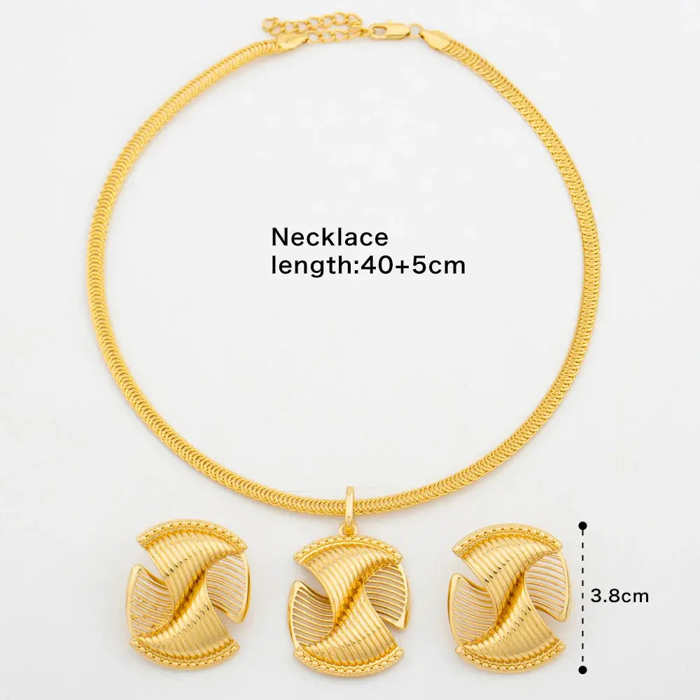 Dubai Earrings and Pendant Necklace Jewelry Set for Party African Clip Earrings and Necklace Gold Plated Jewelry Set Accessories Bantout.prod