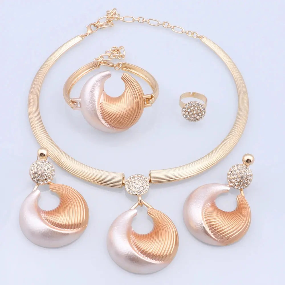 Dubai Jewelry Set For Women Silver Plated Luxury Necklace Earrings Bracelet And Ring Set Jewelry For Wedding Party Trending Bantout.prod