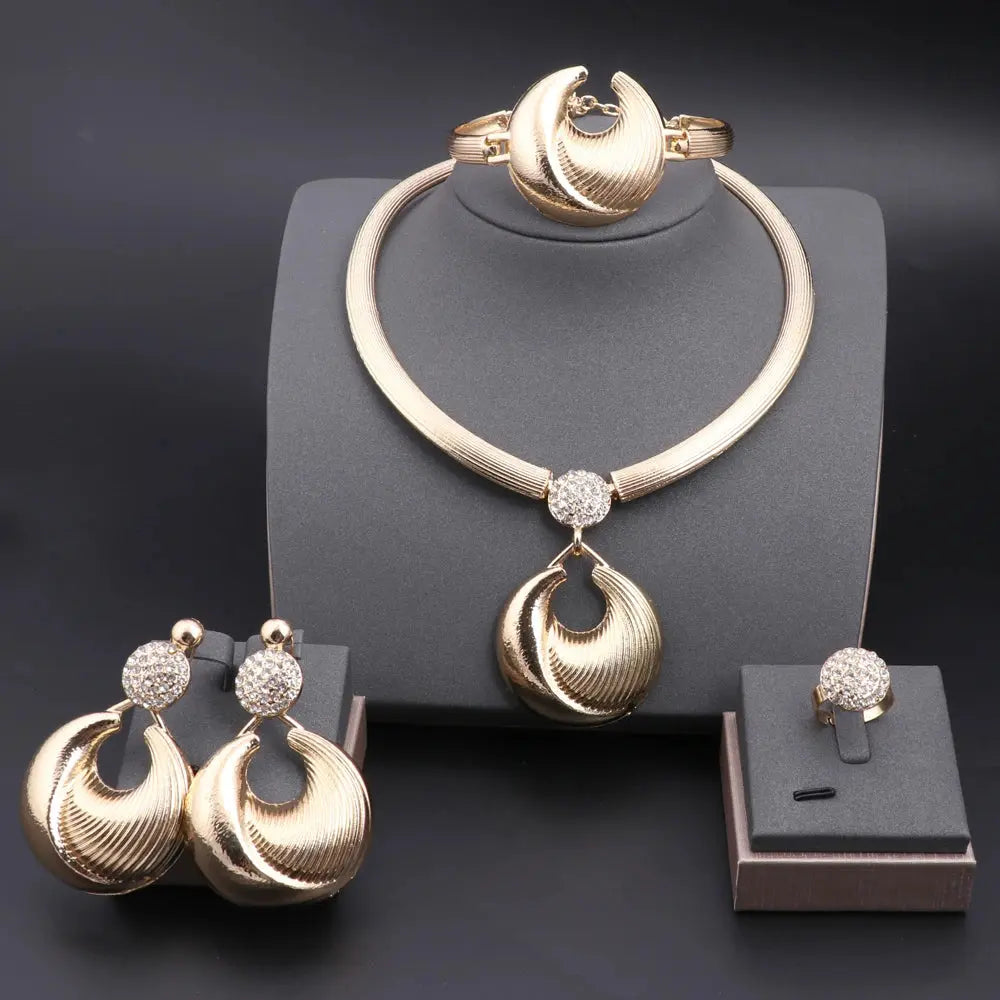 Dubai Jewelry Set For Women Silver Plated Luxury Necklace Earrings Bracelet And Ring Set Jewelry For Wedding Party Trending Bantout.prod