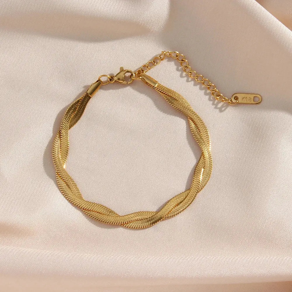 E.B.belle Gold Plated Braided New Herringbone Chain Necklace Bracelets Set Wholesale Stainless Steel Jewelry For Women Bantout.prod