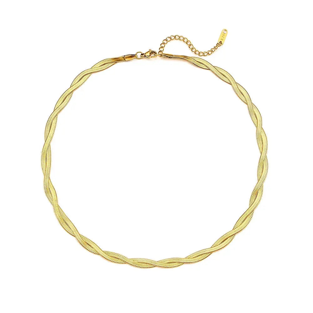 E.B.belle Gold Plated Braided New Herringbone Chain Necklace Bracelets Set Wholesale Stainless Steel Jewelry For Women Bantout.prod