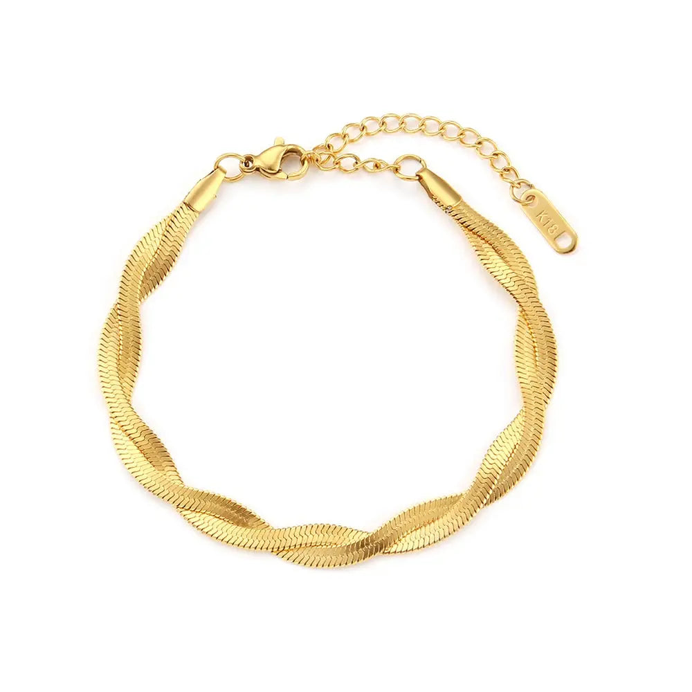 E.B.belle Gold Plated Braided New Herringbone Chain Necklace Bracelets Set Wholesale Stainless Steel Jewelry For Women Bantout.prod