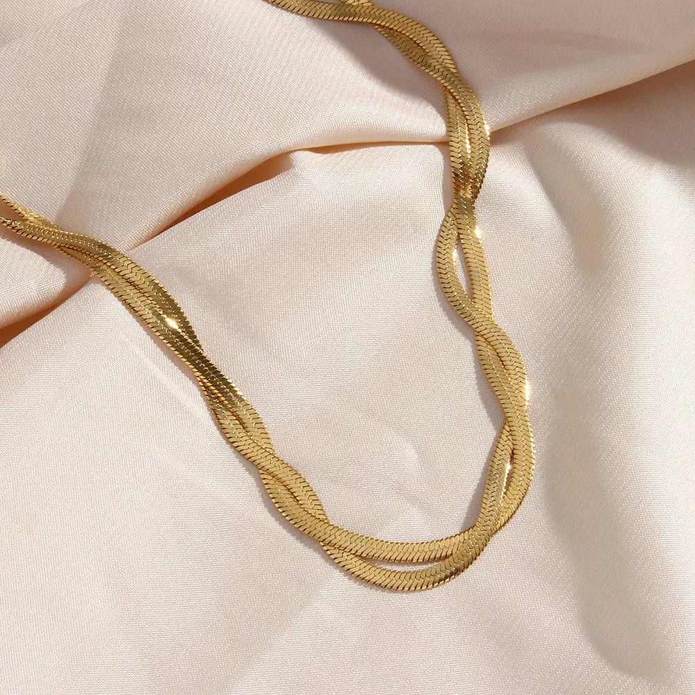 E.B.belle Gold Plated Braided New Herringbone Chain Necklace Bracelets Set Wholesale Stainless Steel Jewelry For Women Bantout.prod