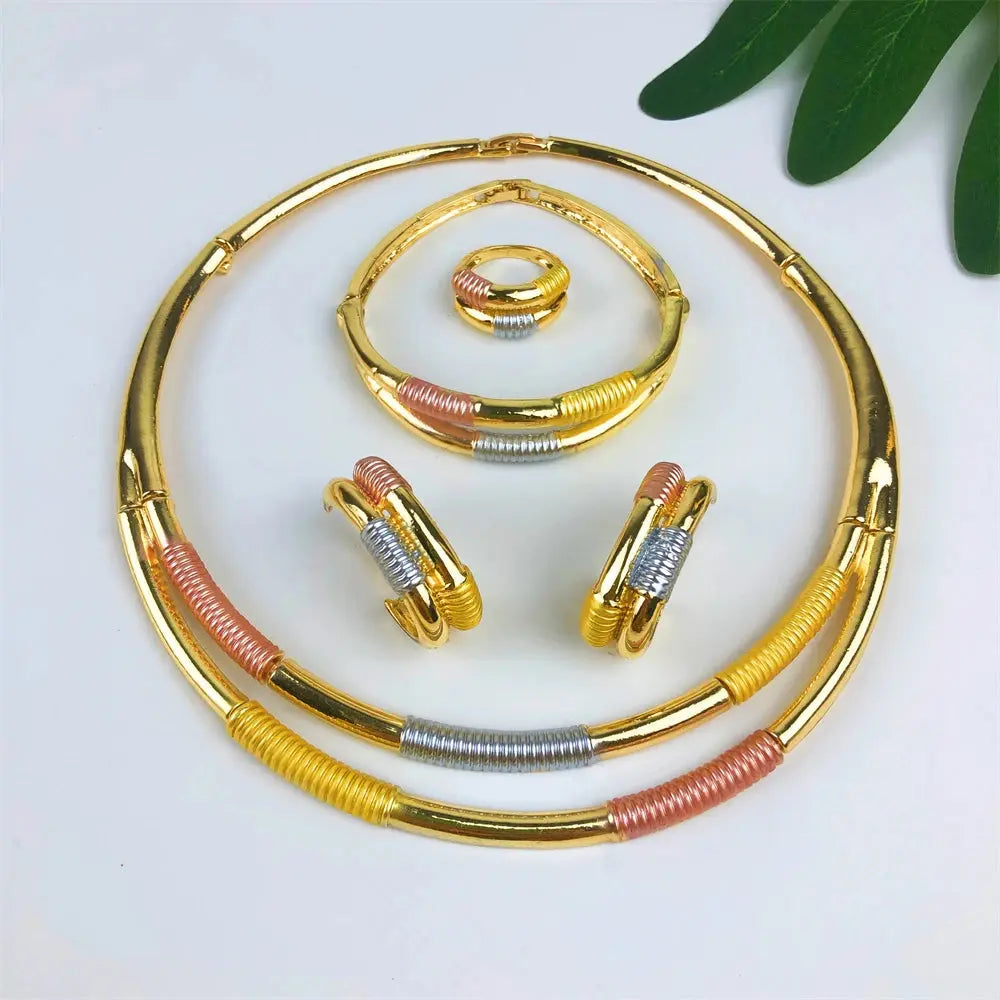 ESALE Dubai Style Gold Color Earring Sets Necklace Earring Bracelet Rings Sets For Women To Wear As A Banquet Gift Bantout.prod