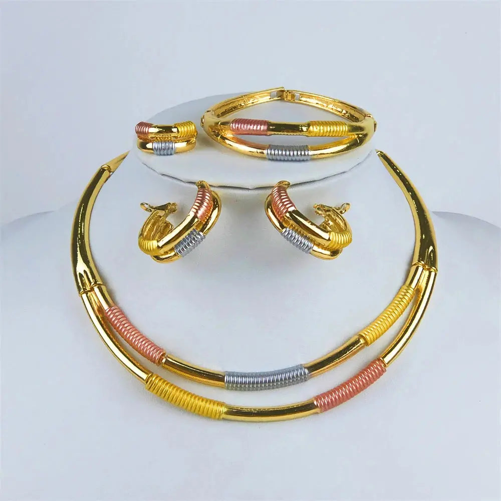 ESALE Dubai Style Gold Color Earring Sets Necklace Earring Bracelet Rings Sets For Women To Wear As A Banquet Gift Bantout.prod