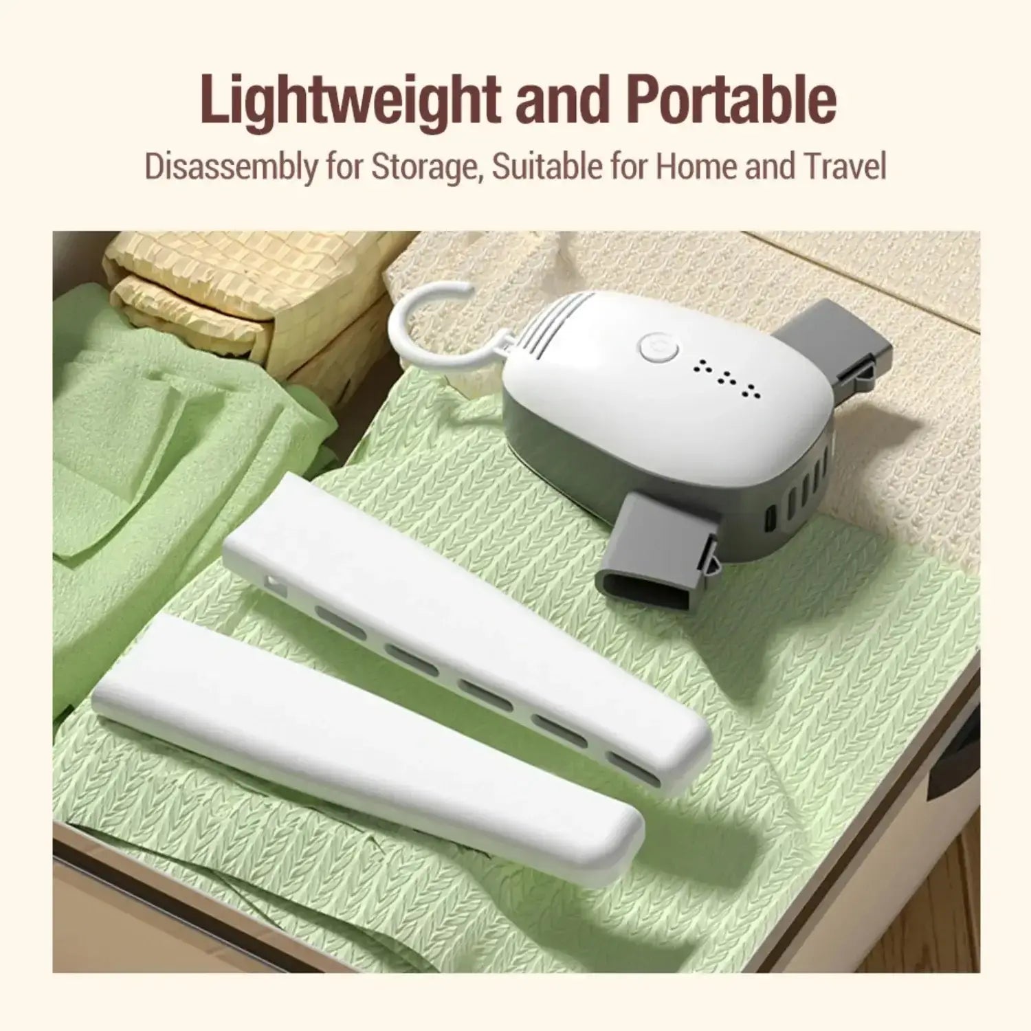 Lightweight and portable clothes dryer disassembled for easy storage, ideal for home and travel.