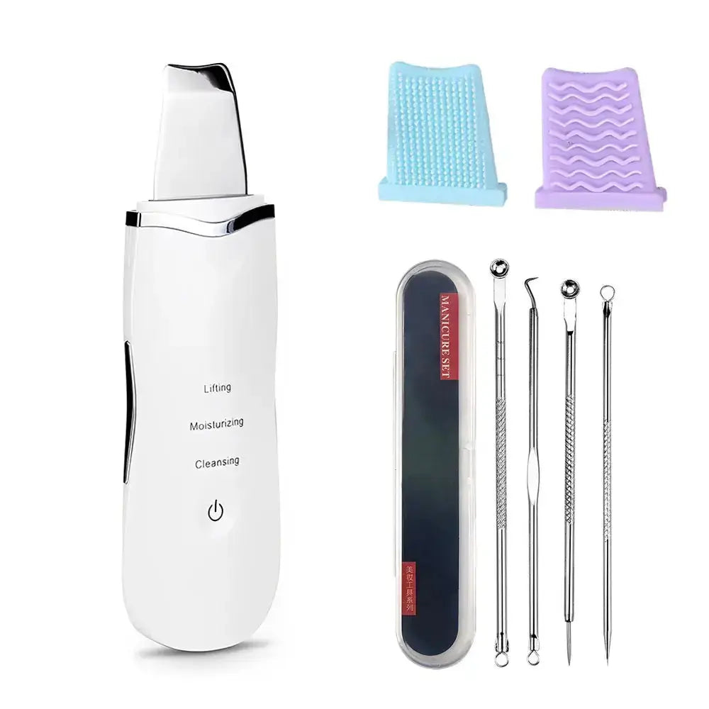 Épurateur de peau électrique avec accessoires pour nettoyage, lifting et hydratation du visage.