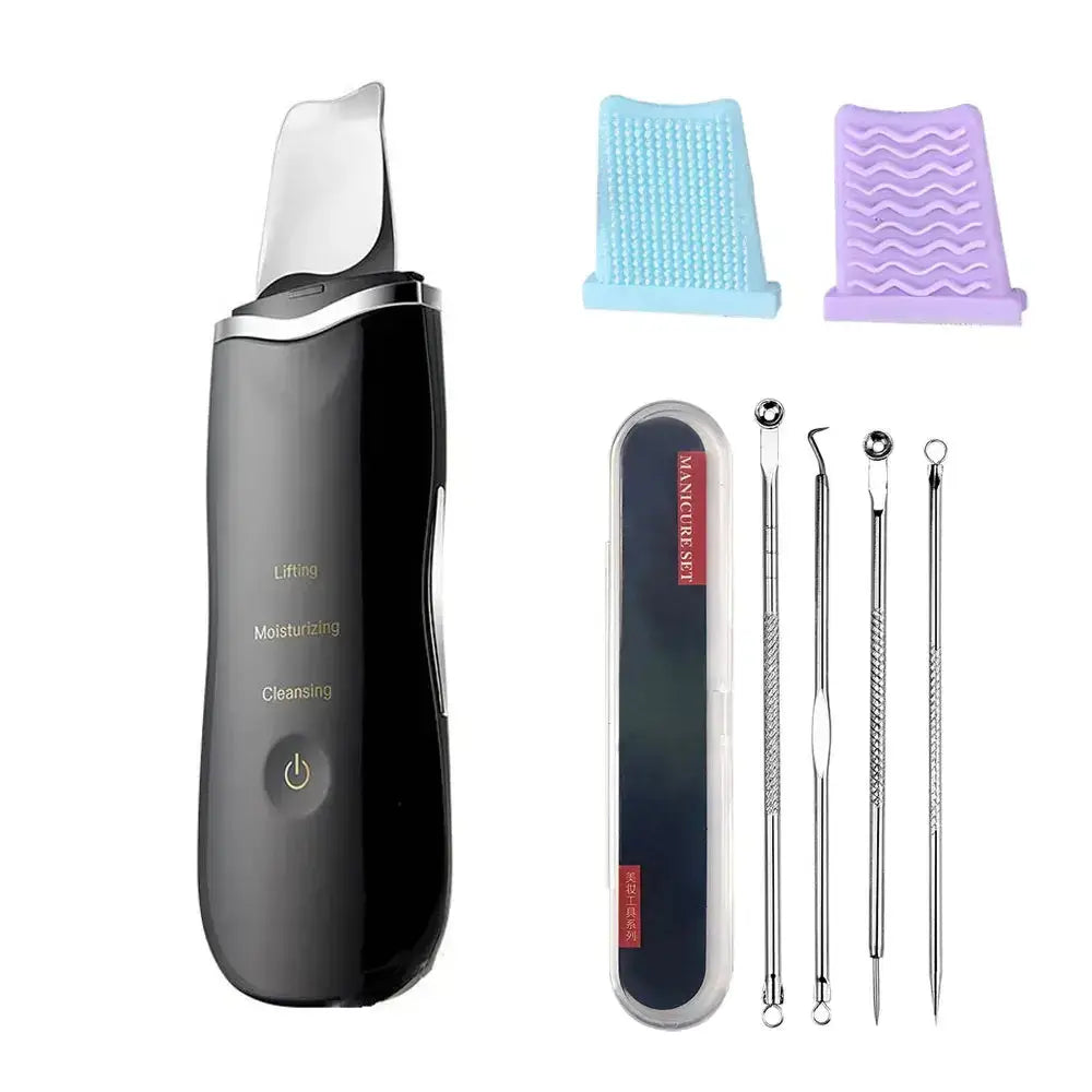 Épurateur de peau électrique Voguish avec brosse nettoyante et instruments pour élimination des points noirs.