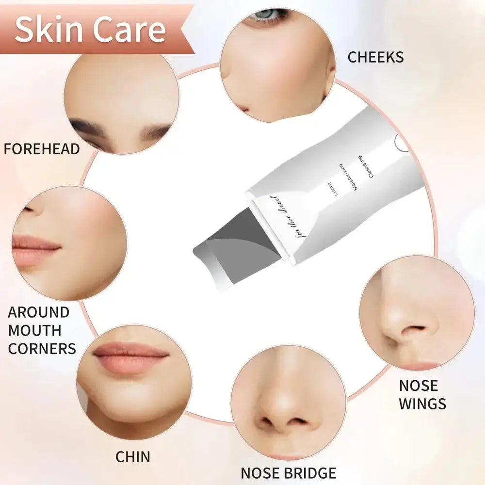 Diagram showing skin care areas including cheeks, forehead, chin, and mouth, highlighting facial cleaning and skincare.