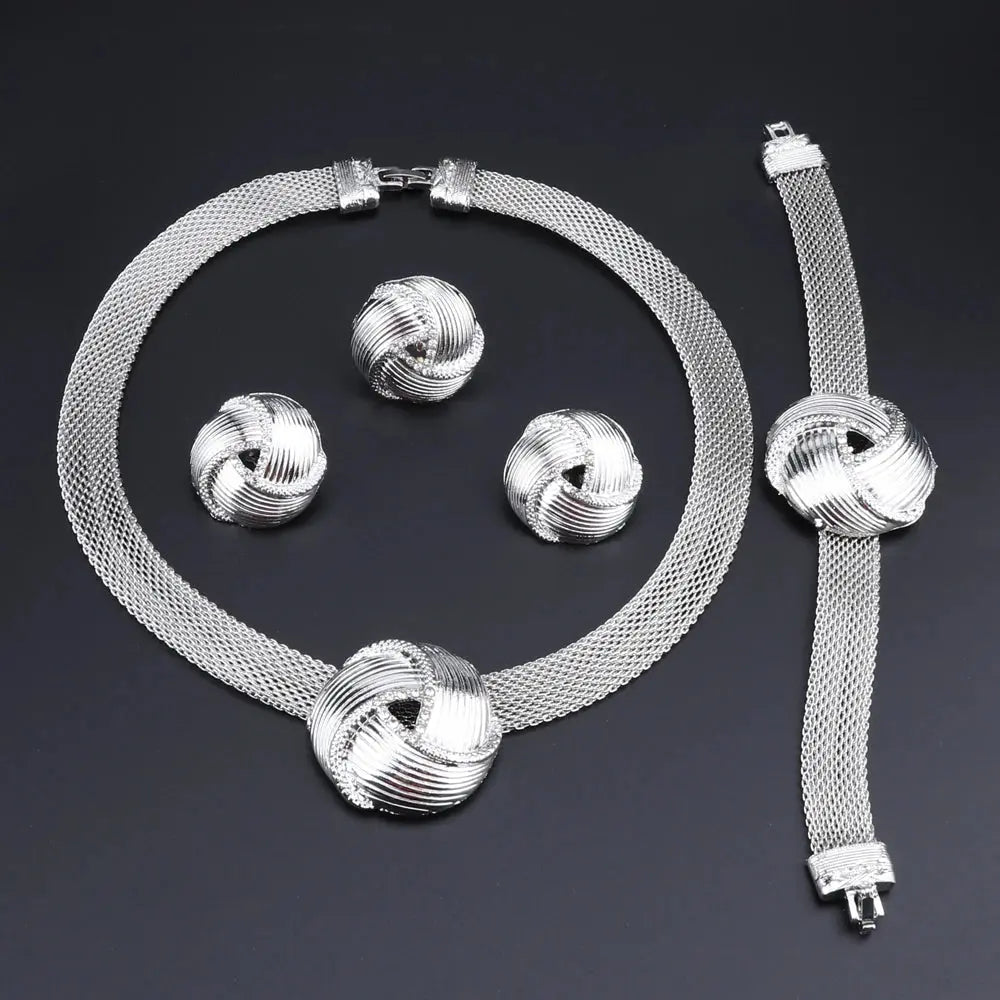 Exquisite Dubai Silver Color Necklace Earrings Set Wedding Accessories Jewelry Set African Women Costume Jewelry Set Bantout.prod