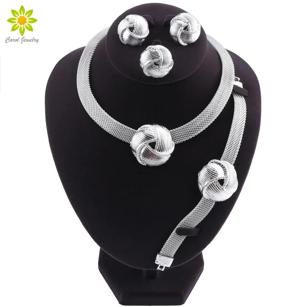 Exquisite Dubai Silver Color Necklace Earrings Set Wedding Accessories Jewelry Set African Women Costume Jewelry Set Bantout.prod