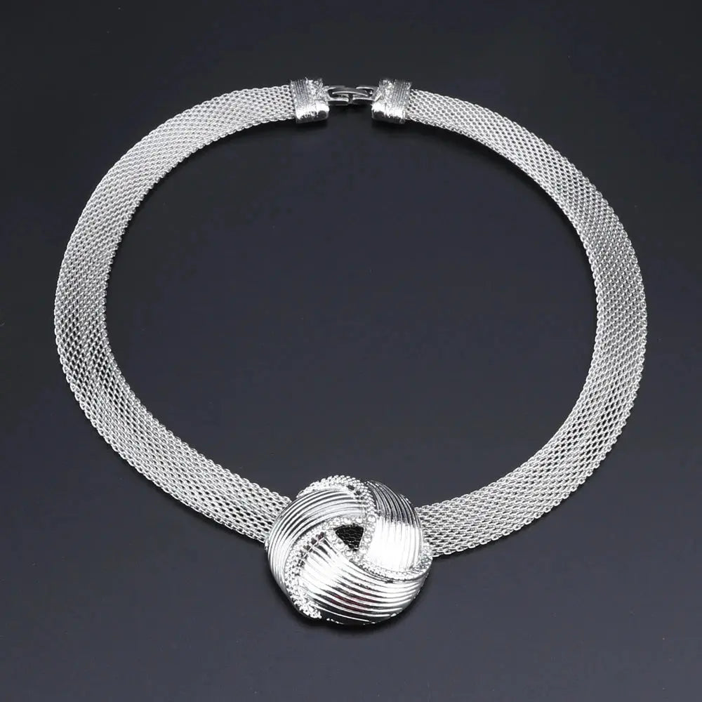 Exquisite Dubai Silver Color Necklace Earrings Set Wedding Accessories Jewelry Set African Women Costume Jewelry Set Bantout.prod