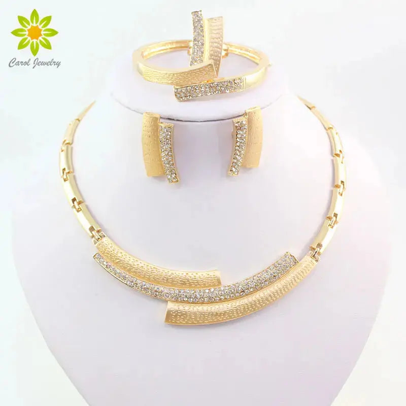 Fashion Wedding Bridal Crystal Rhinestone Jewelry Sets African Beads Dubai Gold Color Statement Jewellery Costume Bantout.prod