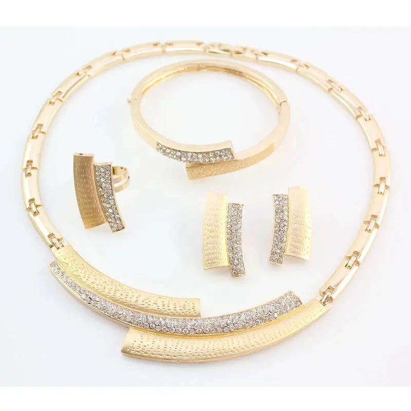 Fashion Wedding Bridal Crystal Rhinestone Jewelry Sets African Beads Dubai Gold Color Statement Jewellery Costume Bantout.prod