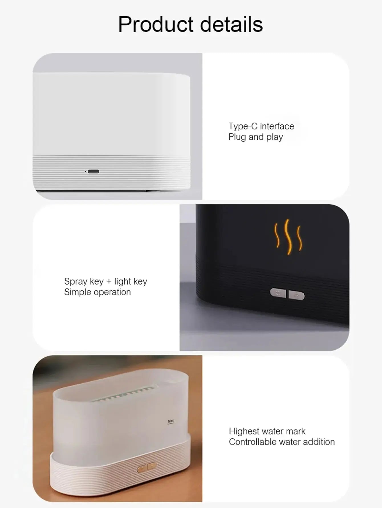 Humidificateur portable à brume fraîche, USB, LED, changement de couleur, pour pièce, air, feu, flamme, arôme, diffuseur d&