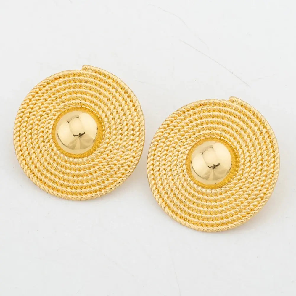 Gold-tone African-style jewelry set with necklace, earrings, bangle, and ring for weddings or parties.