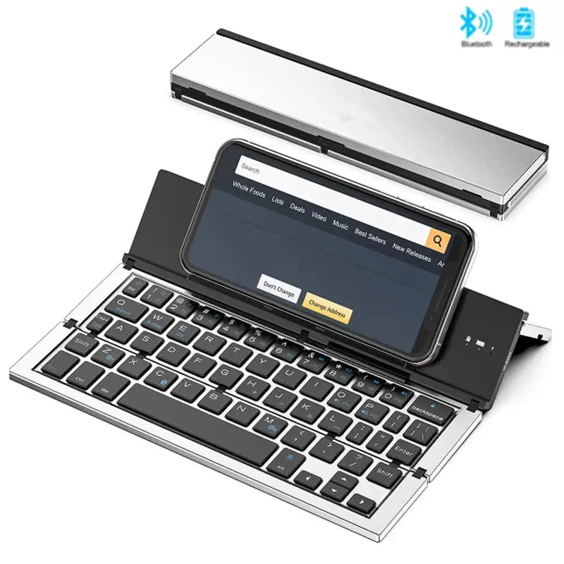 Jomaa Folding Keyboard Bluetooth Foldable Wireless Keyboard Pocket Size Rechargeable Keyboard for iPhone iPad Tablet Laptops Bantout.prod