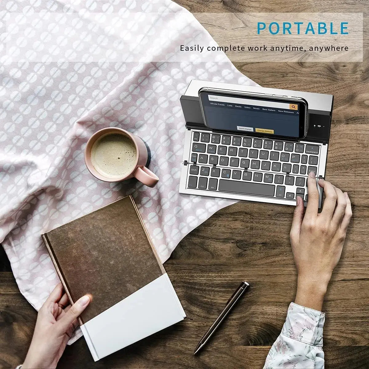 Jomaa Folding Keyboard Bluetooth Foldable Wireless Keyboard Pocket Size Rechargeable Keyboard for iPhone iPad Tablet Laptops Bantout.prod