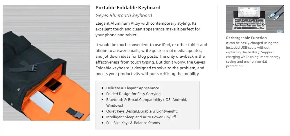 Jomaa Folding Keyboard Bluetooth Foldable Wireless Keyboard Pocket Size Rechargeable Keyboard for iPhone iPad Tablet Laptops Bantout.prod