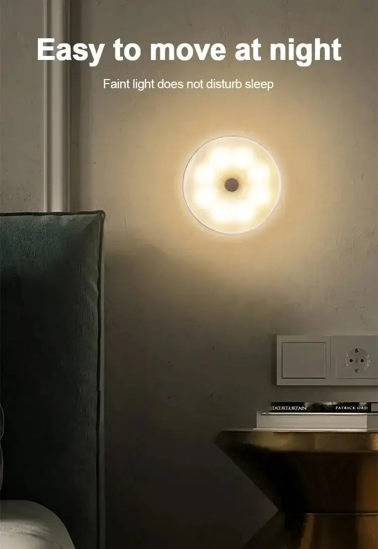 LED night light with motion sensor, ideal for bedrooms, providing soft illumination without disturbing sleep.