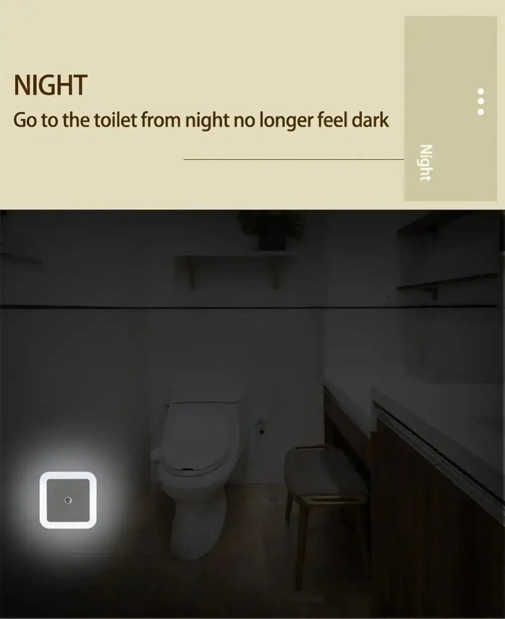 LED night light in bathroom, providing gentle illumination for nighttime navigation.