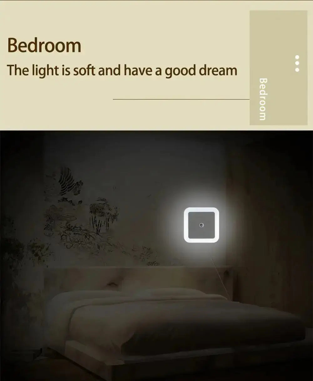 Soft glowing LED night light in a cozy bedroom setting for peaceful sleep.