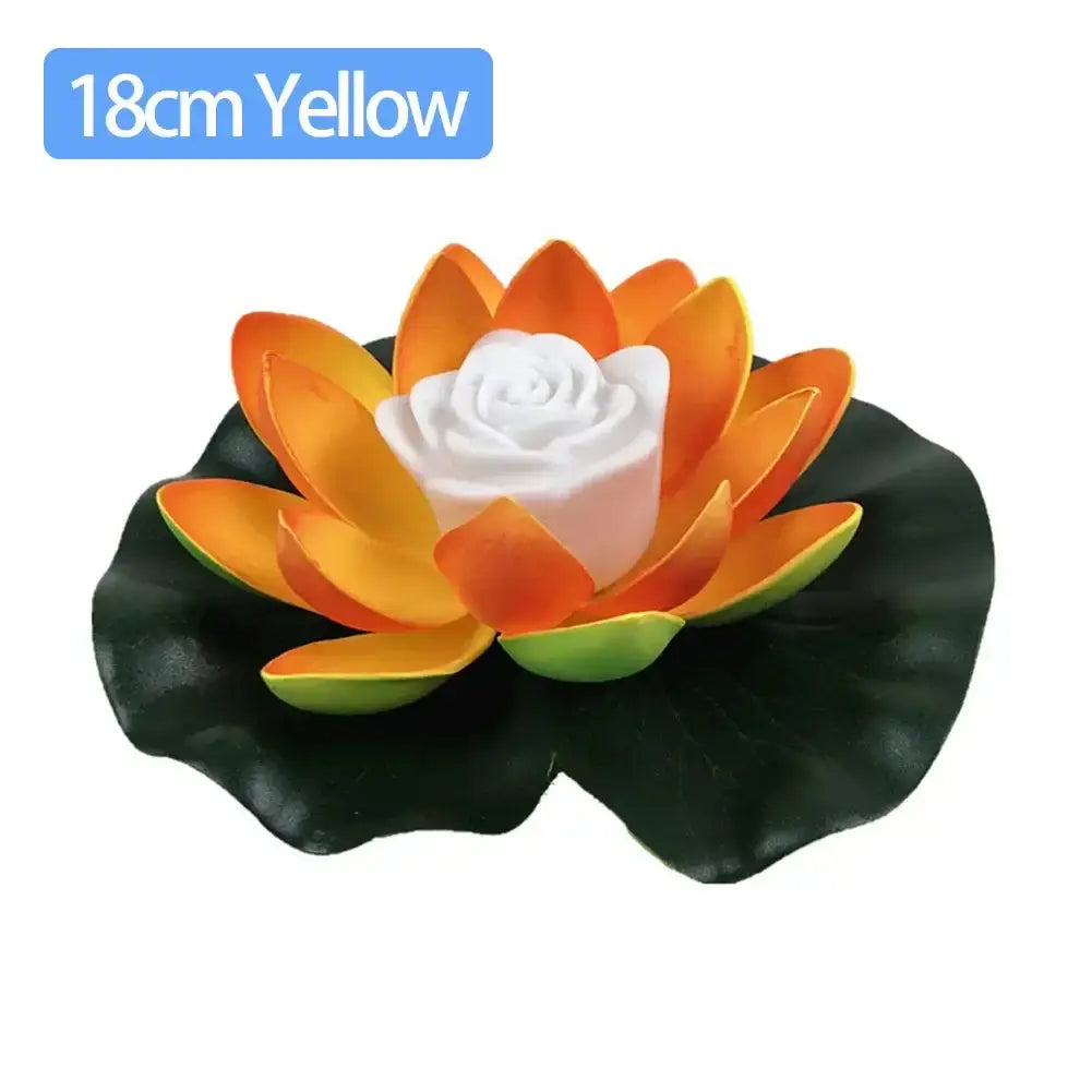 Lotus flower lamp, 18cm yellow and orange, decorative LED light for ponds, gardens, and aquariums.