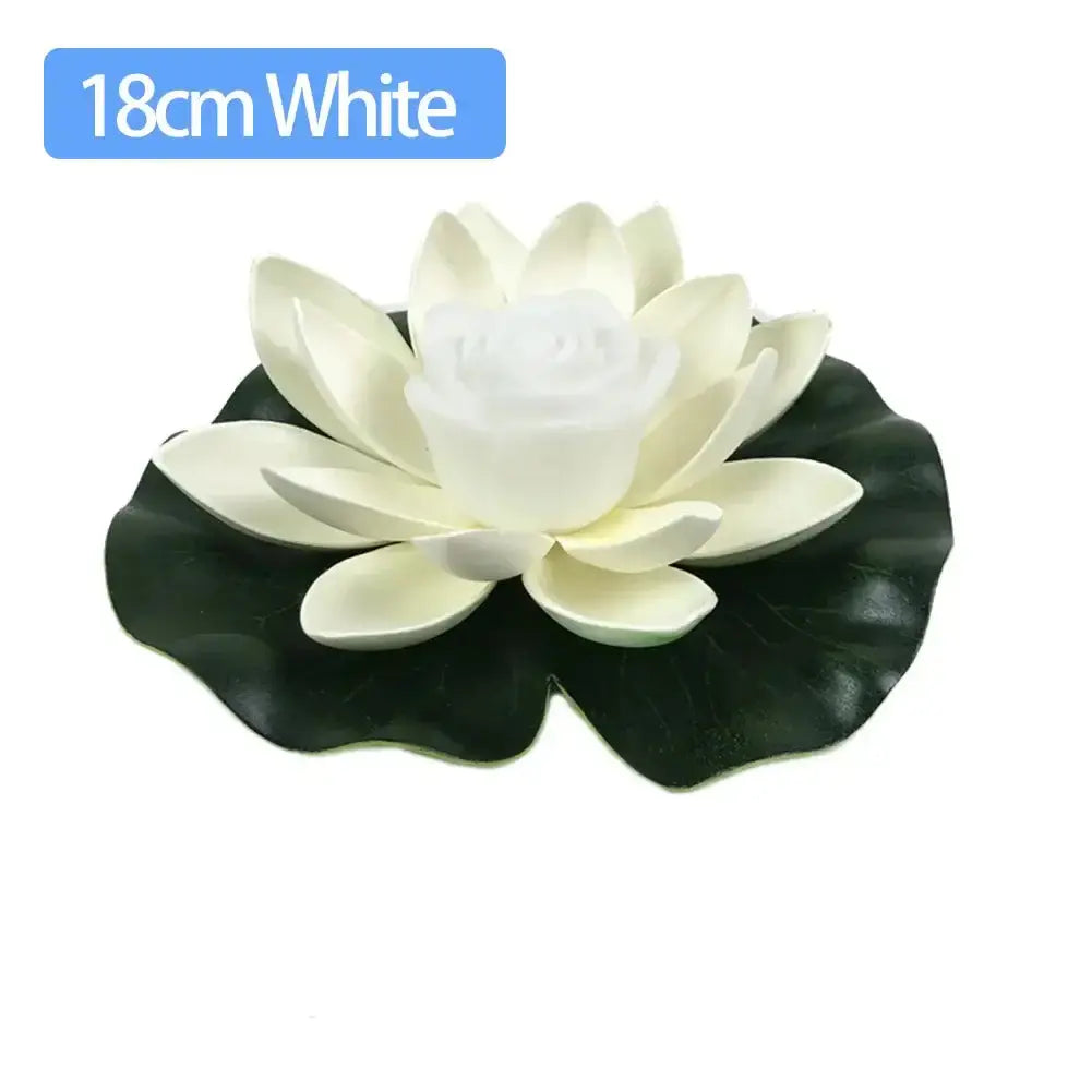 Lampe LED flottante en forme de lotus blanche sur feuille, décoratif pour étang, piscine, jardin, aquarium.