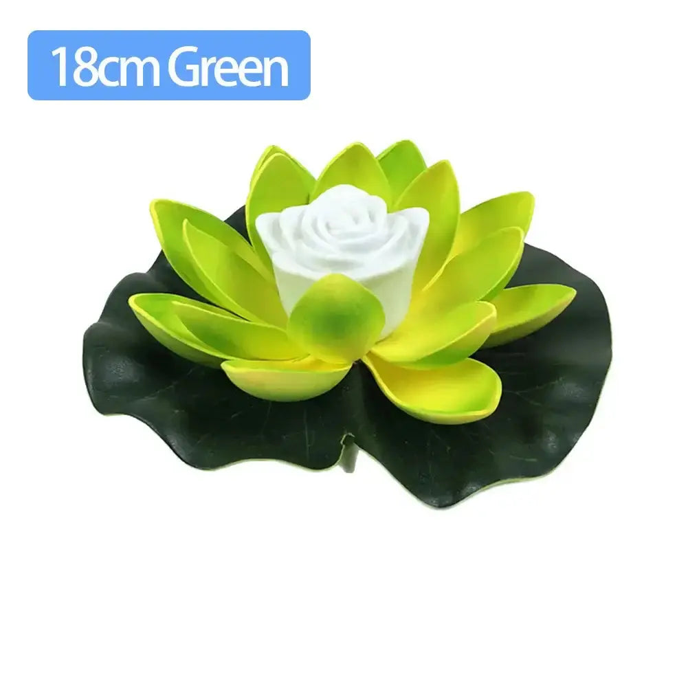 Lampe LED flottante étanche en forme de lotus vert de 18 cm, luminaire décoratif pour étang et piscine.