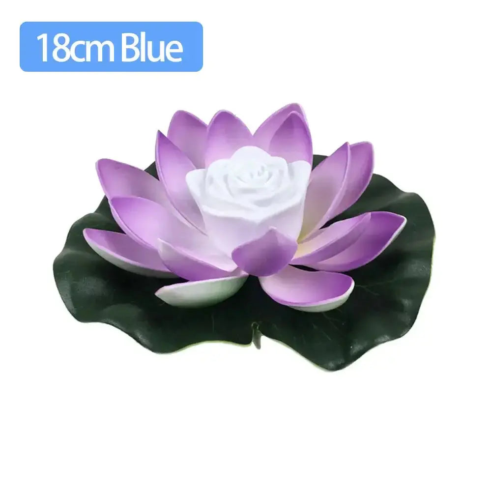 20cm LED lotus lamp in blue, waterproof decorative light for ponds, gardens, and aquariums.