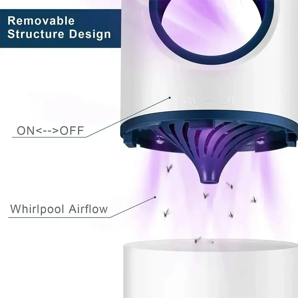 Close-up of Xiaomi electric mosquito lamp showing removable design and whirlpool airflow feature.