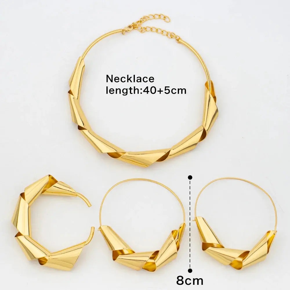 Luxury Gold Plated Dubai Jewelry Set For Women African Copper Twist Bold Design Earrings Necklace Bracelet Quality Jewelry Gift Bantout.prod