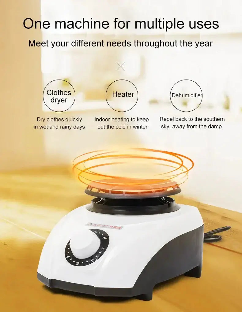 Multi-function machine for drying clothes, heating, and dehumidifying; ideal for year-round indoor use.