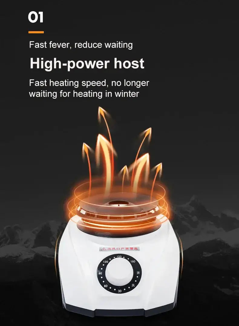 High-power heating appliance with fast heating speed, ideal for winter, showcasing flames for effective heat.