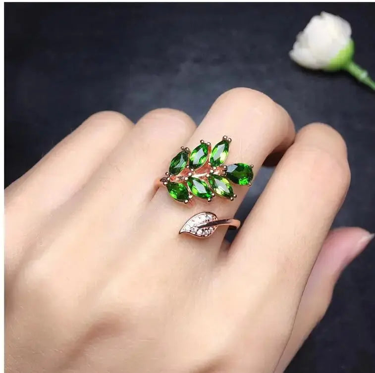 Natural Diopside ring Free shipping Natural green diopside 925 sterling silver Fine jewelry ring For men or women 3*6mm 7pcs Bantout.prod
