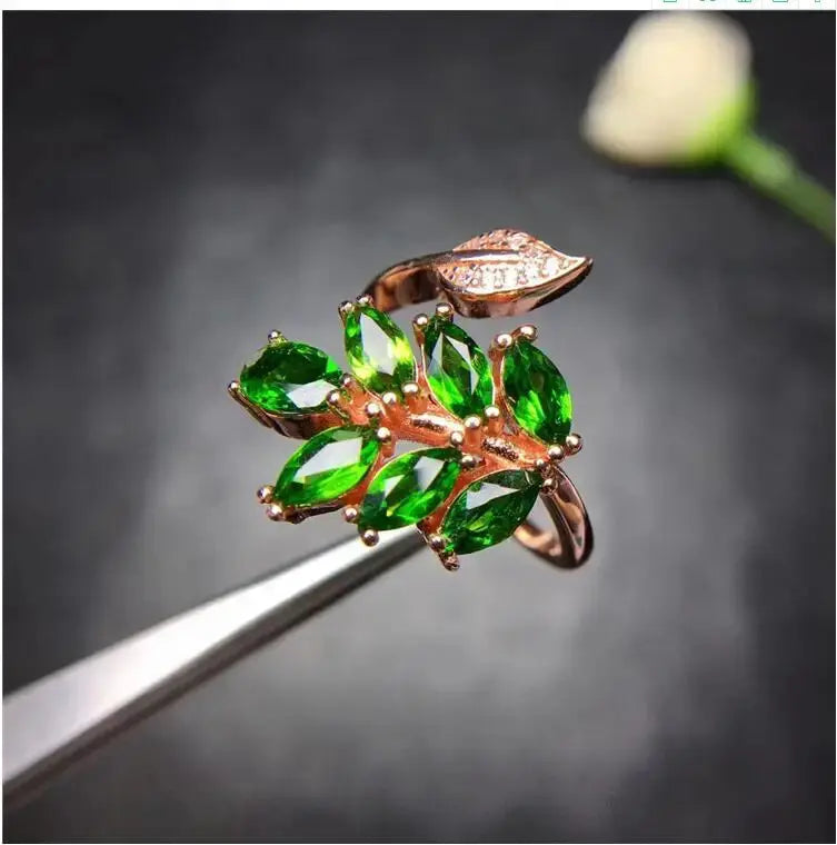 Natural Diopside ring Free shipping Natural green diopside 925 sterling silver Fine jewelry ring For men or women 3*6mm 7pcs Bantout.prod