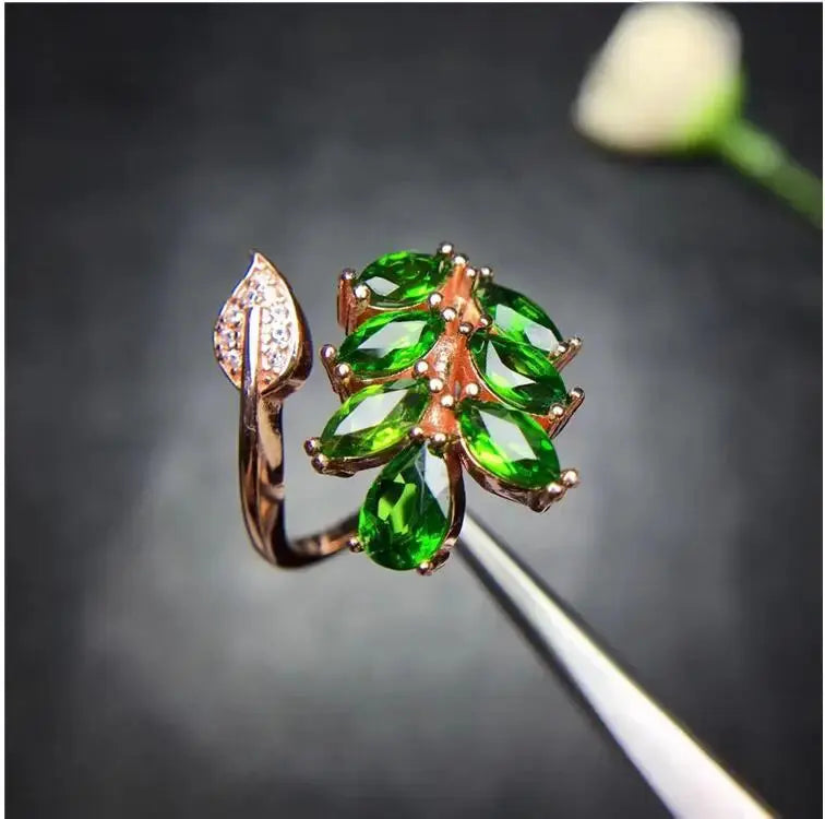 Natural Diopside ring Free shipping Natural green diopside 925 sterling silver Fine jewelry ring For men or women 3*6mm 7pcs Bantout.prod
