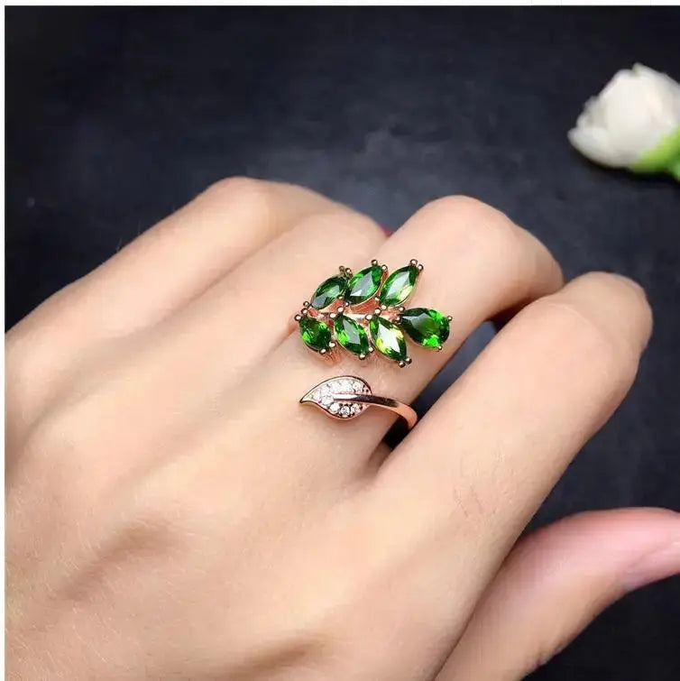Natural Diopside ring Free shipping Natural green diopside 925 sterling silver Fine jewelry ring For men or women 3*6mm 7pcs Bantout.prod