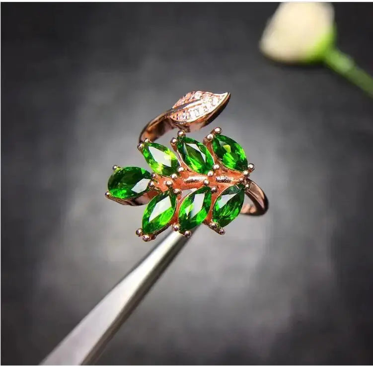 Natural Diopside ring Free shipping Natural green diopside 925 sterling silver Fine jewelry ring For men or women 3*6mm 7pcs Bantout.prod